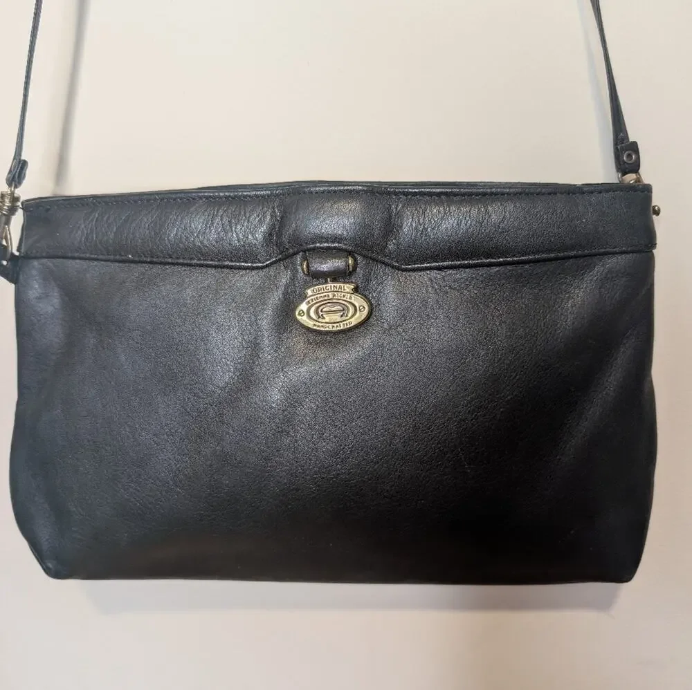 Vintage Etienne Aigner Black Leather Convertible Crossbody Clutch